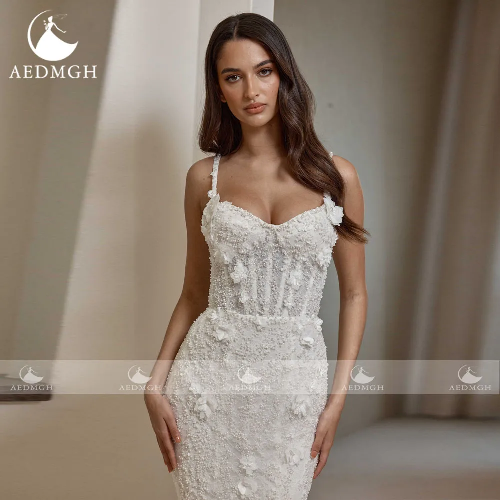 Фото Aedmgh Русалка Сексуальные свадебные платья Милая Vestido De Novia Кружева 3D цветы со съемным шлейфом Винтажное свадебное платье на заказ №4