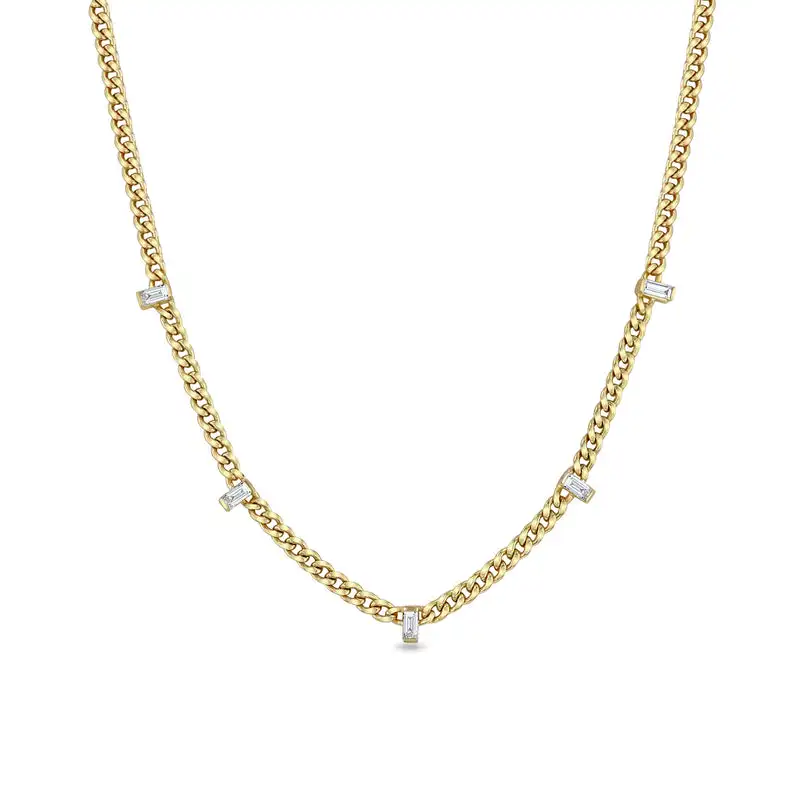 

Cuban Chain Necklace with CZ for Women Basic Punk Curb Link Chain Chokers Vintage Gold Tone Solid Metal Collar