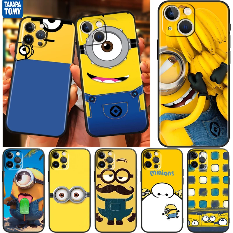 

Minions Cartoon Funny For Apple iPhone 13 12 11 Pro Max Mini XS Max X XR 6 7 8 Plus 5S SE2020 Soft Black Phone Case Cover Fundas