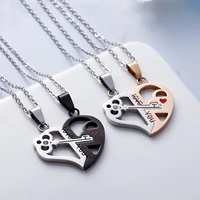 new design couple pendant necklace sets for women broken heart shap key lock jigsaw necklace friendship jewelry valentines gift