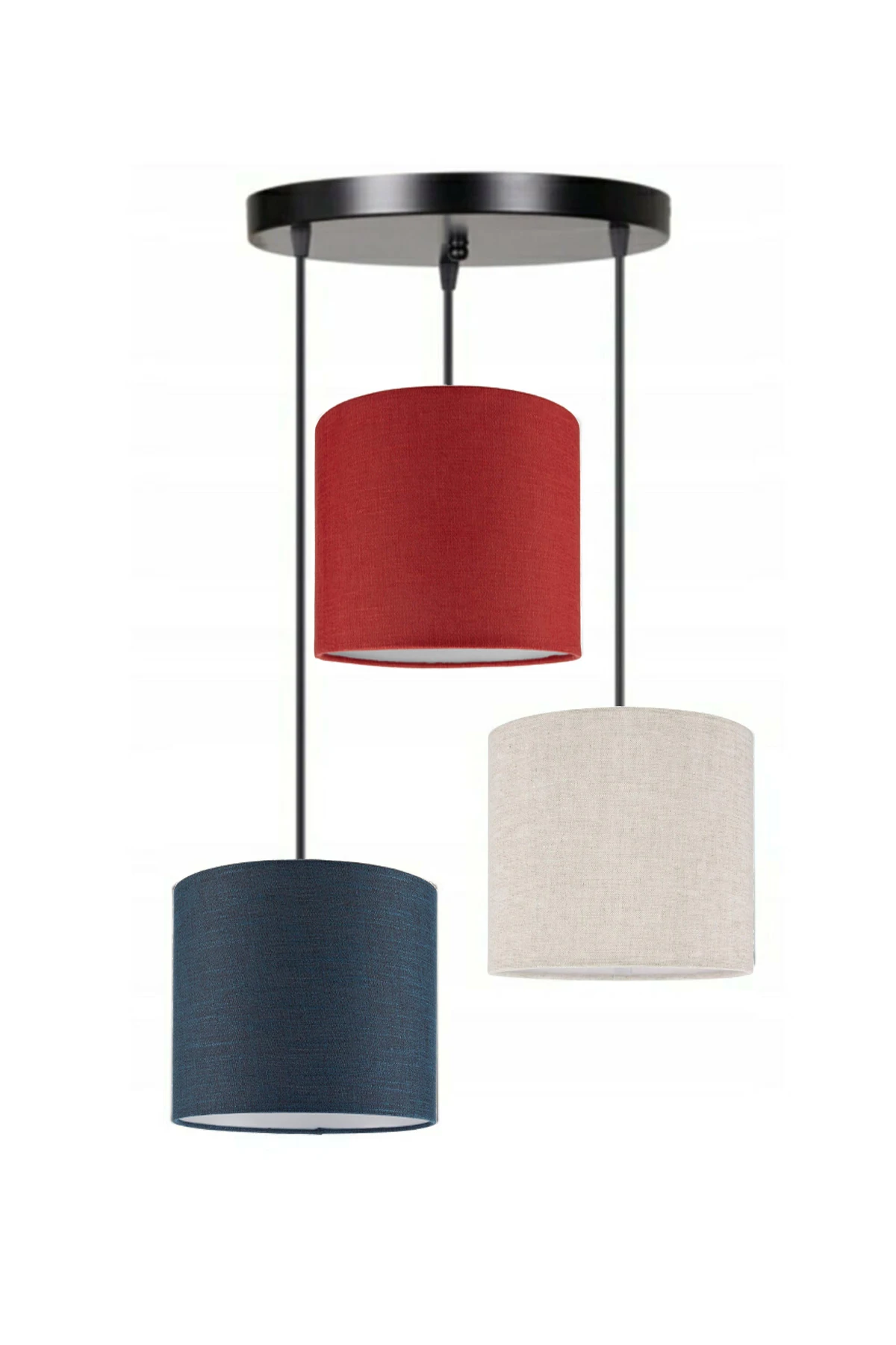 3 Heads Navy Blue Red Cream Cylinder Fabric Lampshade Pendant Lamp Chandelier Modern Decorative Design For Home Hotel Office