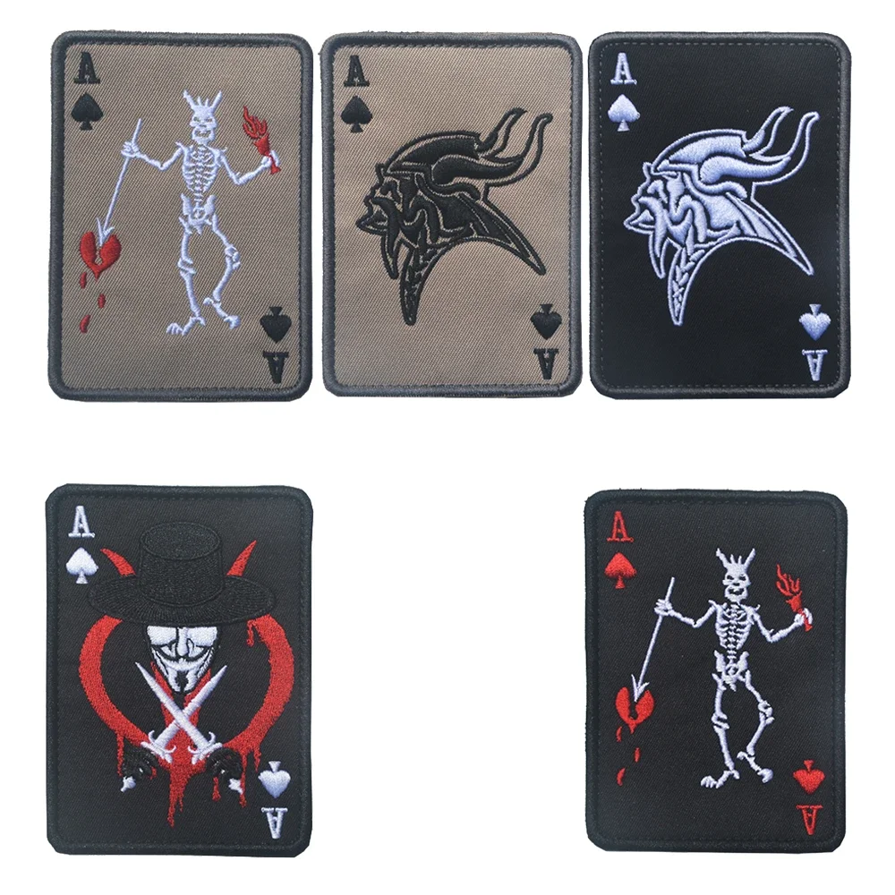 Вышивка Покер Пики Череп Эдвард Тактическая Ткань Vking Узор Игральная Карта