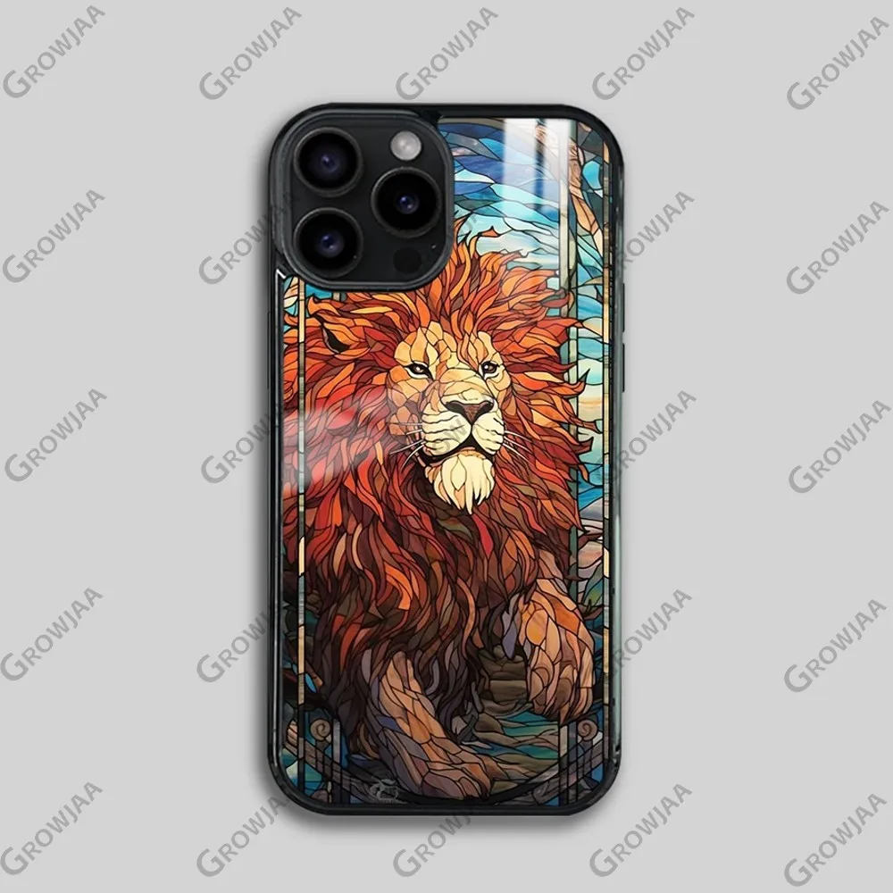Art Lion Tiger Animal Phone Case For iPhone 16 15 14 13 12 11 Pro Max Plus Mini Magsafe Mirror Wireless Magnetic Funda