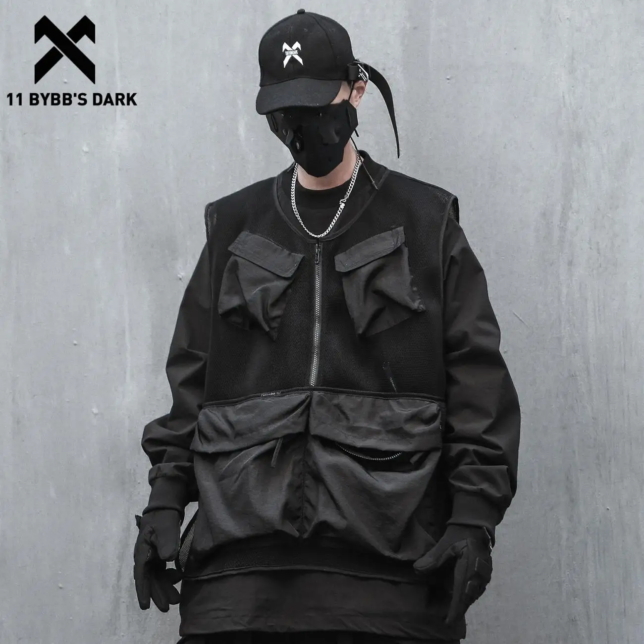 

Жилет сетчатый мужской 11 BYBB'S, тактический, свободный, в стиле хип-хоп, на молнии