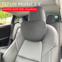 tefun for tesla model 3 y 2021 2022 headrest model y neck pillow high quality leather seat cushion accessories