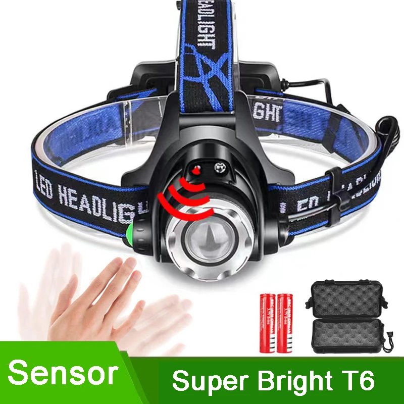 Super Bright T6 LED Headlamp Motion Sensor Headlight Zoomable 3 Modes Head Lamp Head Flashlight Linterna Camping Fishing Light