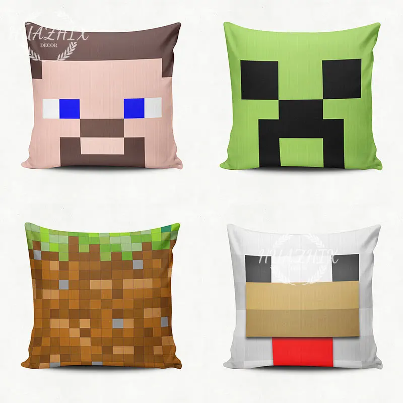 

Anime Square Pillowcase Pixel Game Face Printed Cartoon Decor Cover Bedroom Printed Case 60x60cm Throw Pillow Sofa Cushion Cover