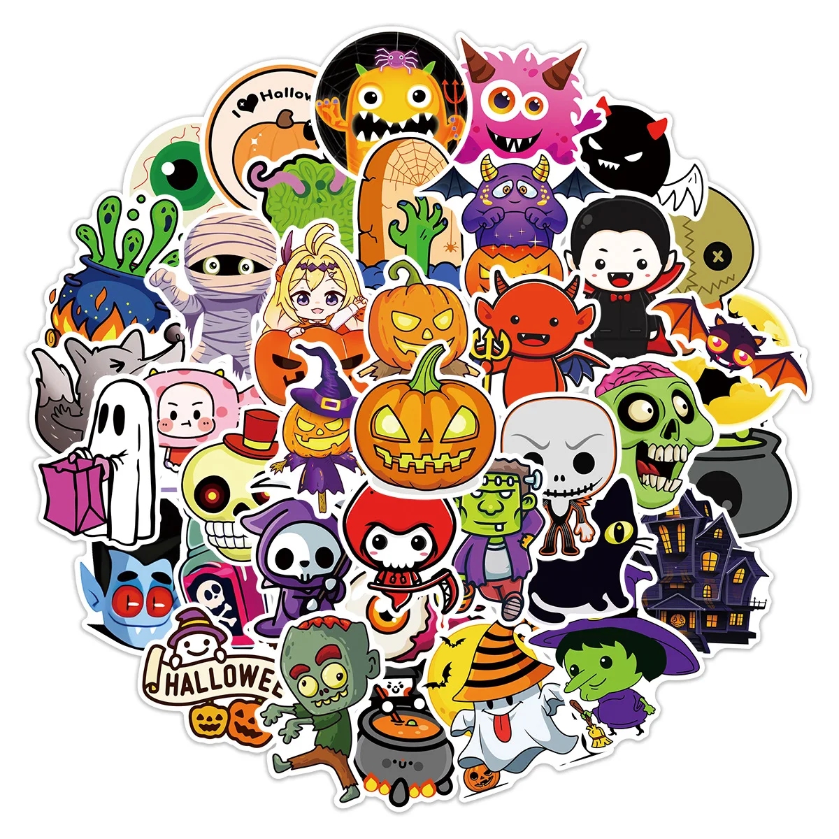 

50 Pumpkin Halloween Doodle Stickers Guitar Stationery Water Cup Party Decorations Waterproof Stickers Gifts for Children