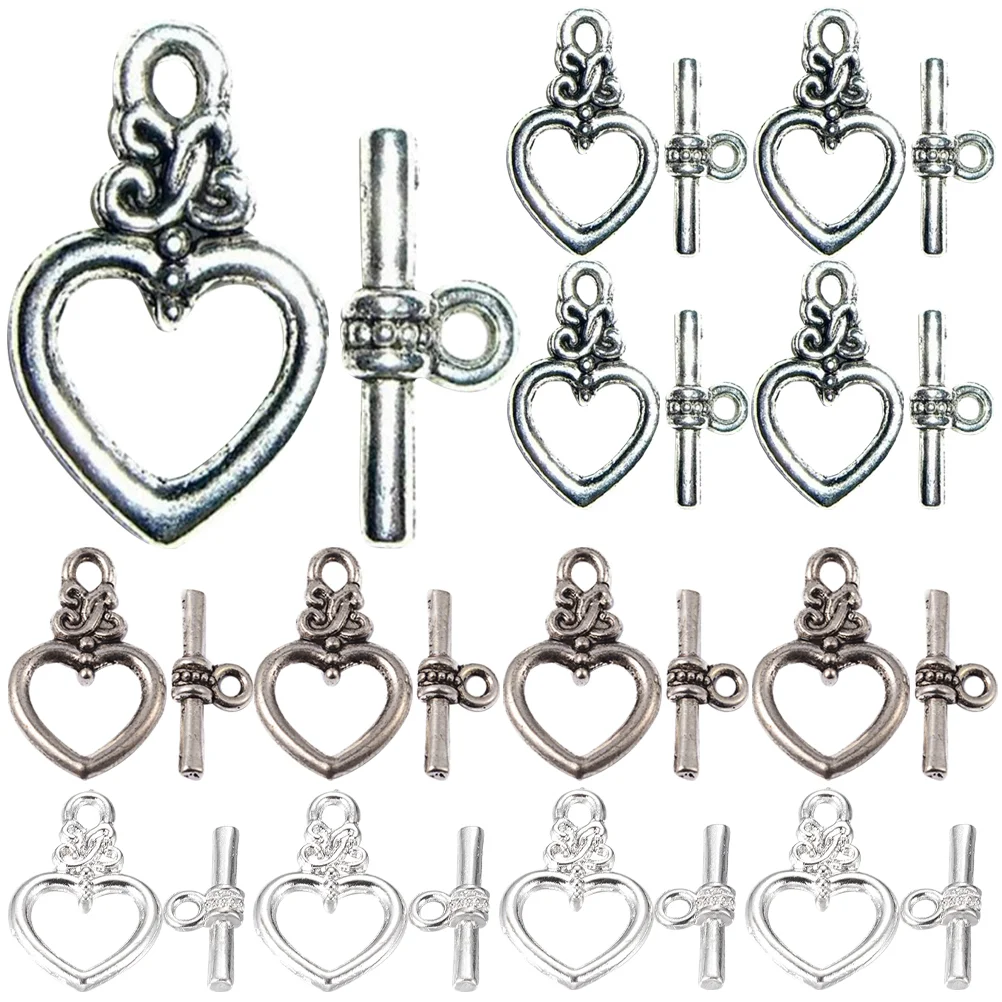 

60 Sets Bracelet Charms Heart Ot Button DIY Toggle Clasps Connecting Buckles Making Alloy Connectors Necklace