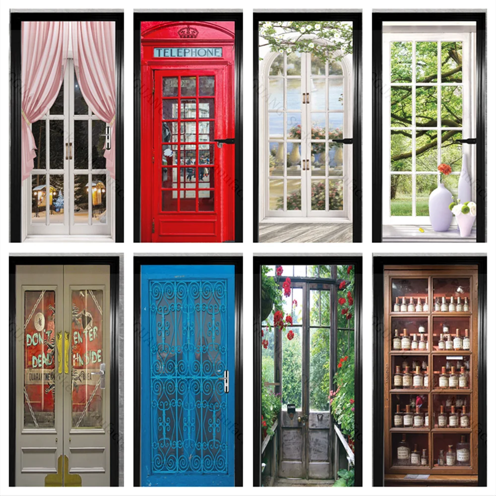 

Window Outside Door Sticker For Living Room Bedroom DIY Self-adhesive Wallpaper Home Decor Door Poster Renovation Easy To Stick