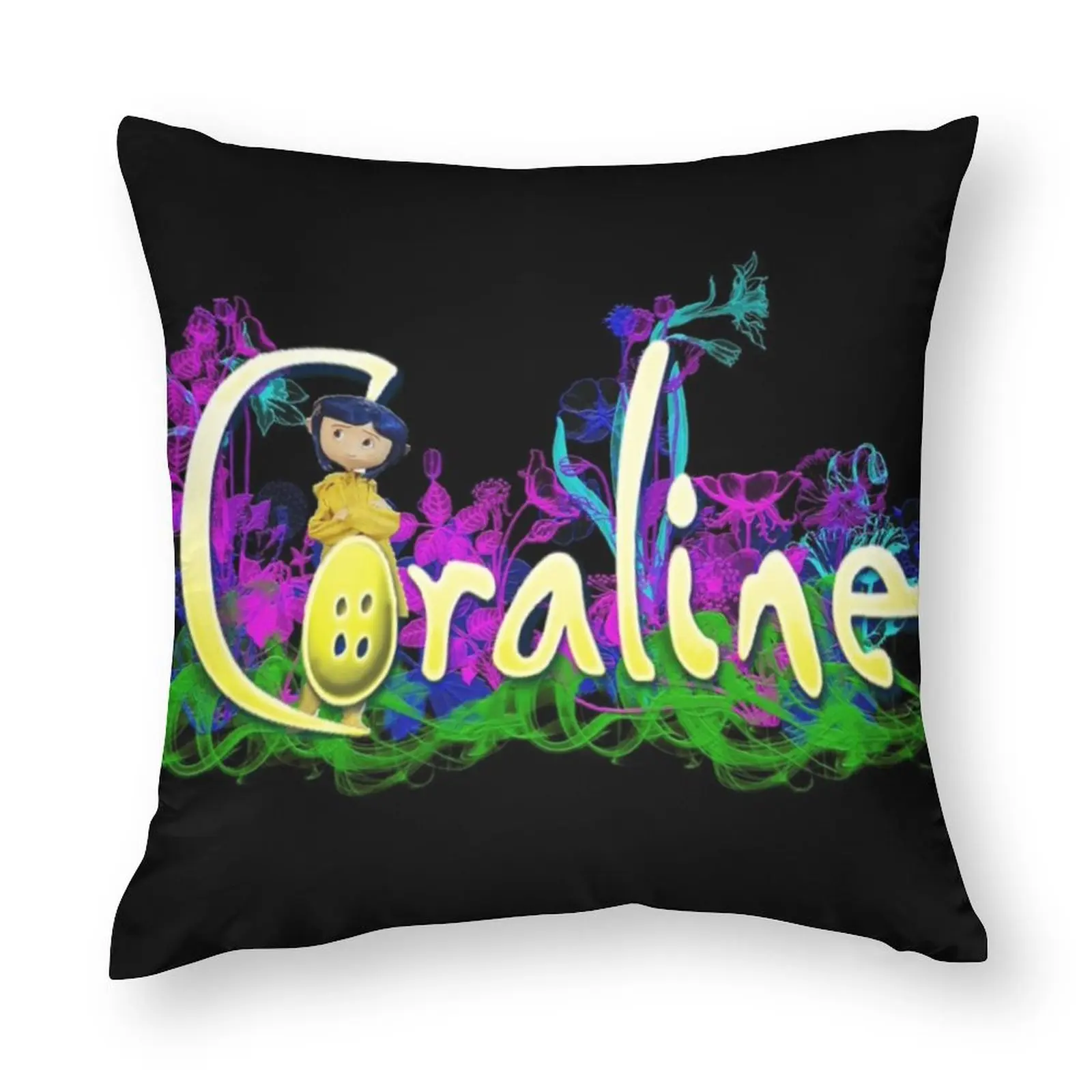 

Чехол-Подушка Coraline на Хэллоуин с привидениями, глаза с привидениями, летняя декоративная подушка с мультяшным принтом, чехол из полиэстера ...