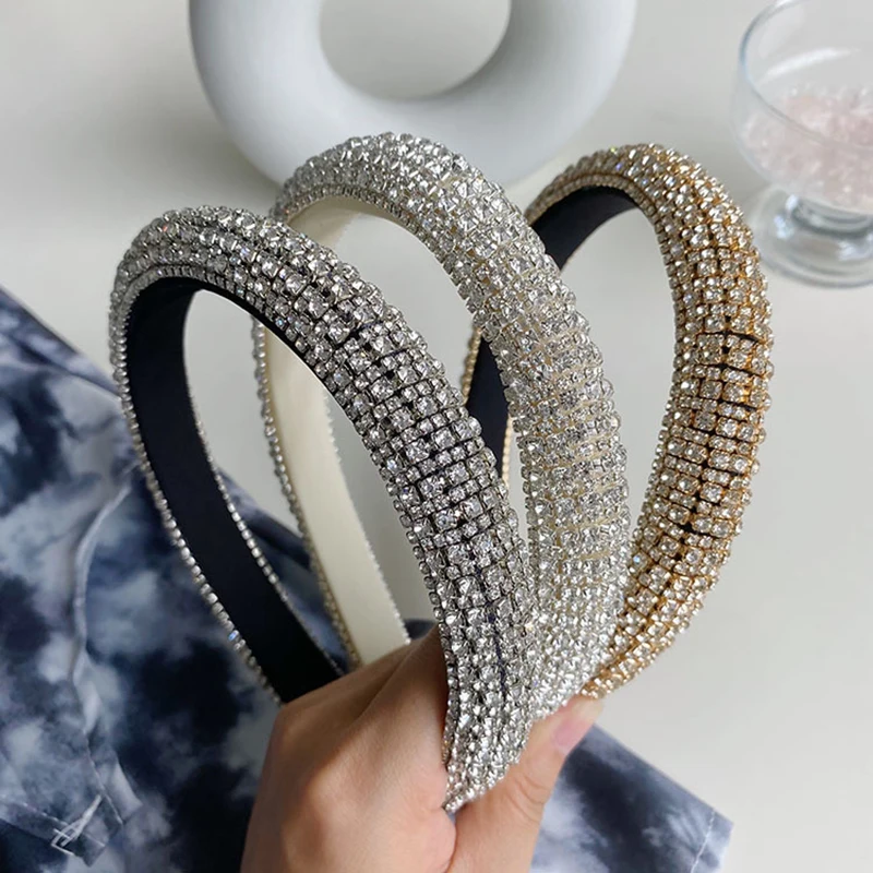 

Fashion Elegant Full Rhinestone Sponge Headband Luxury Baroque Hair Accessories Shiny Padded Diamond Hair Hoop Party Head Hoop