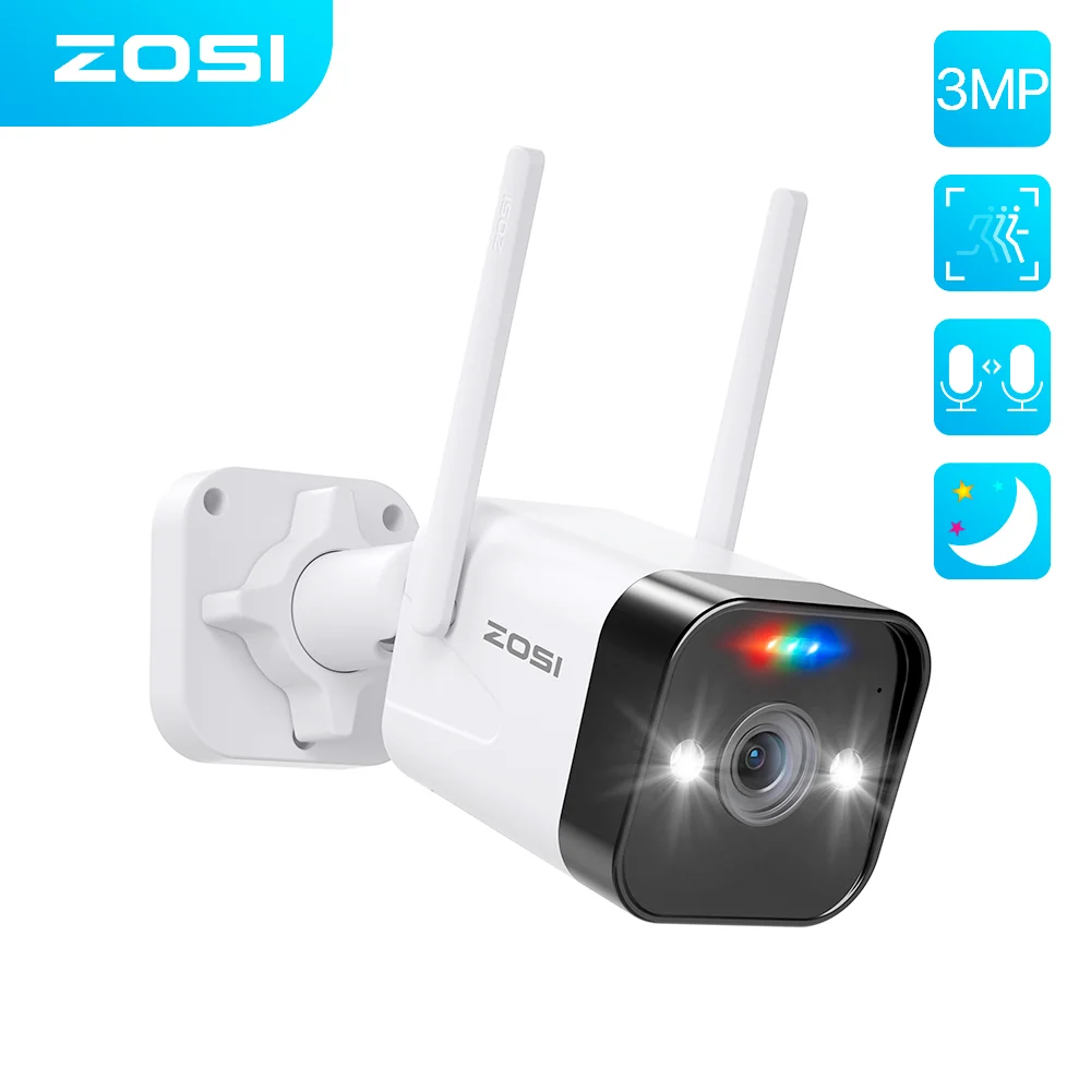 ZOSI 3MP Mesh WiFi IP Camera Waterproof Two Way Audio Color Night Vision Wireless IP Security Surveillance Camera