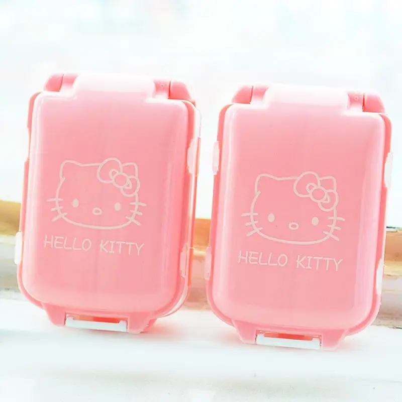

Kawaii Sanrio Hello Kitty Cartoon Anime Three Layers of 8 Slots Pill Cases Portable Travel Foldable Mini Packing Box Girl Gift