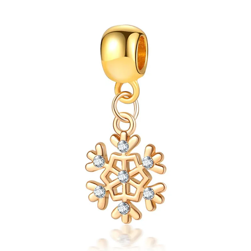 

1Pcs New Pretty Gold Snowflakes Pendant DIY Beads Suitable for Original Pandora Charm Bracelet Ladies Jewelry Making Gifts