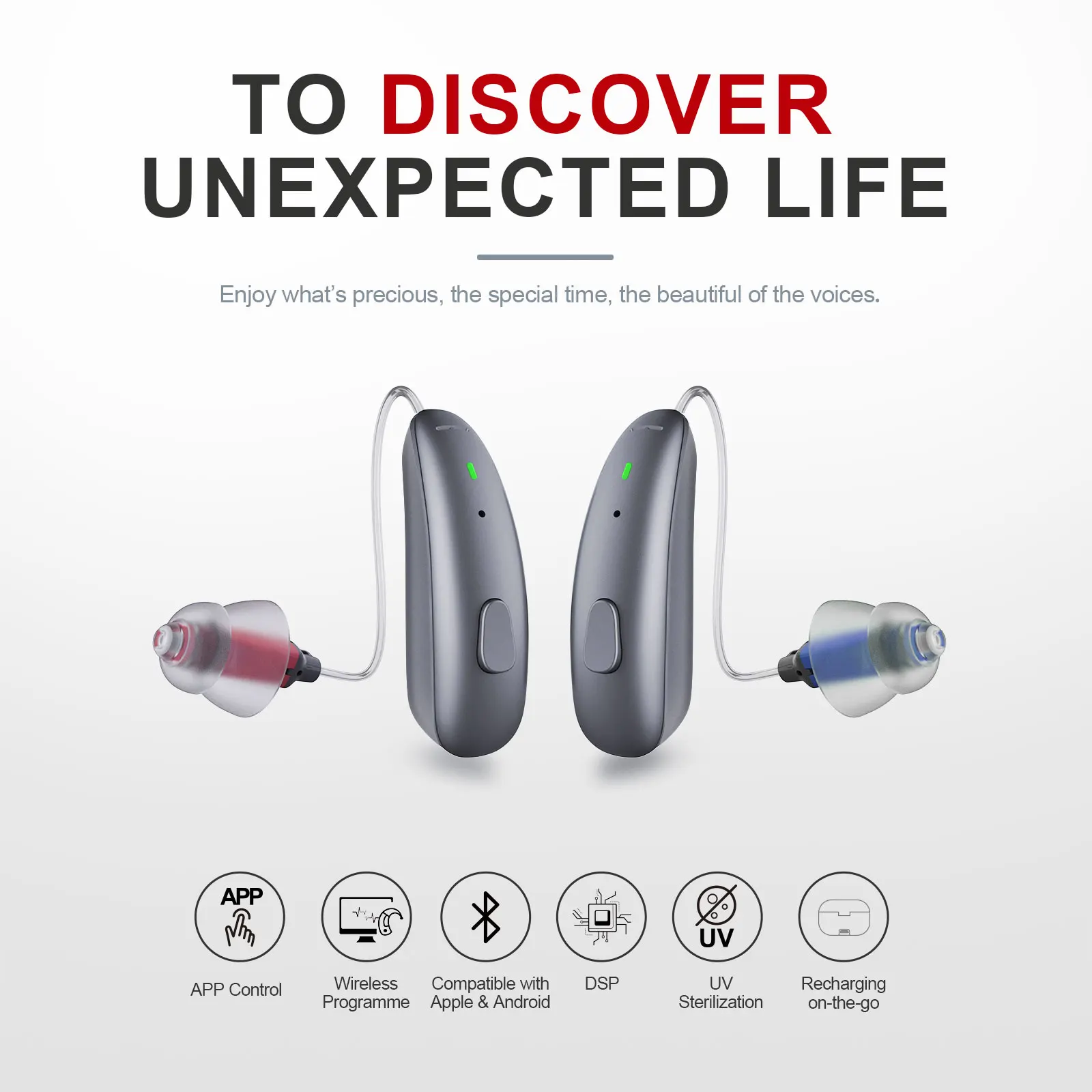 Фото Слуховые аппараты JINGHAO (Китай) с Bluetooth и приложением, перезаряжаемые, для пожилых людей, с высококачественным звуком, для легкой и средней степени потери слуха №4