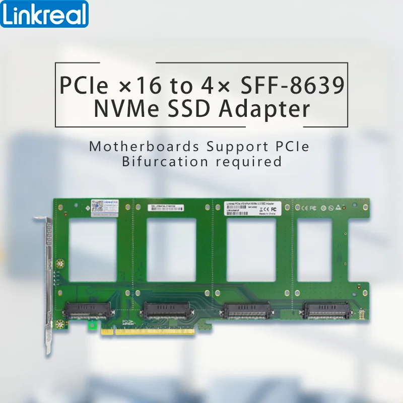 Linkreal 4 xU.2 to PCIe x16 Adapter for 2.5 &quot U.2 NVMe SSD-LRNV94NF | Add On Cards &amp Controller Panels