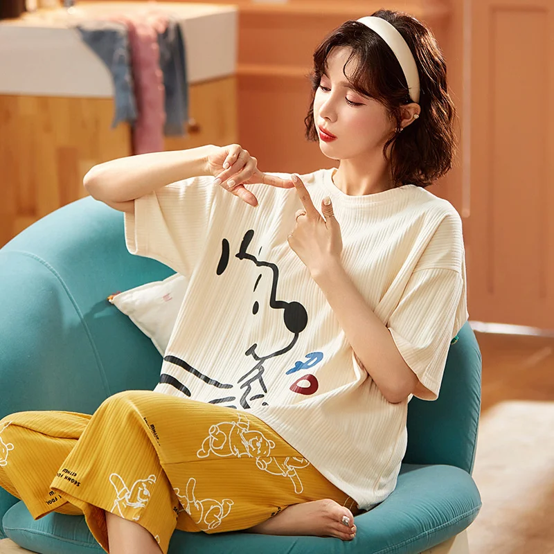 Pajama Women's New Summer Capris Korean Version Sweet Palace Style Home Suit Can Be Worn Out Recommended