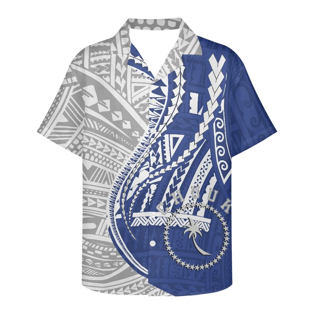 Polynesian Traditional Men's Shirts Chuuk Palm Tree Print Spring And Summer Clothes Short-Sleeved New Design V Neck Men's Shirts