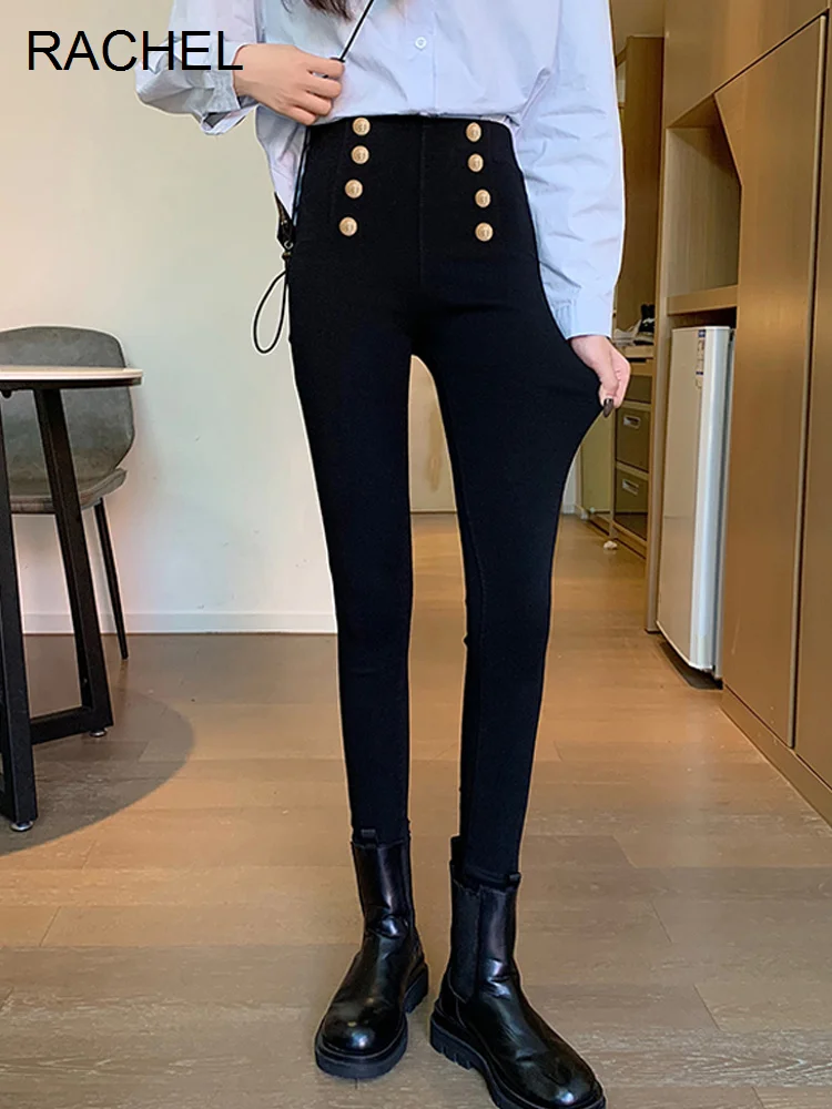 

Демисезонные черные джинсы, женские облегающие леггинсы 2021, дизайнерские тонкие брюки-карандаш с высокой талией, модные Rac