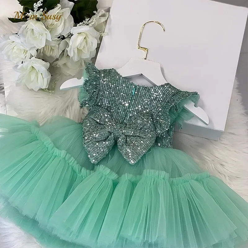 

Baby Girl Princess Fly Sleeve Sequins Tutu Dress Infant Toddler Vintage Tulle Vestido Party Pageant Birthday Ball Gown 1-7Y