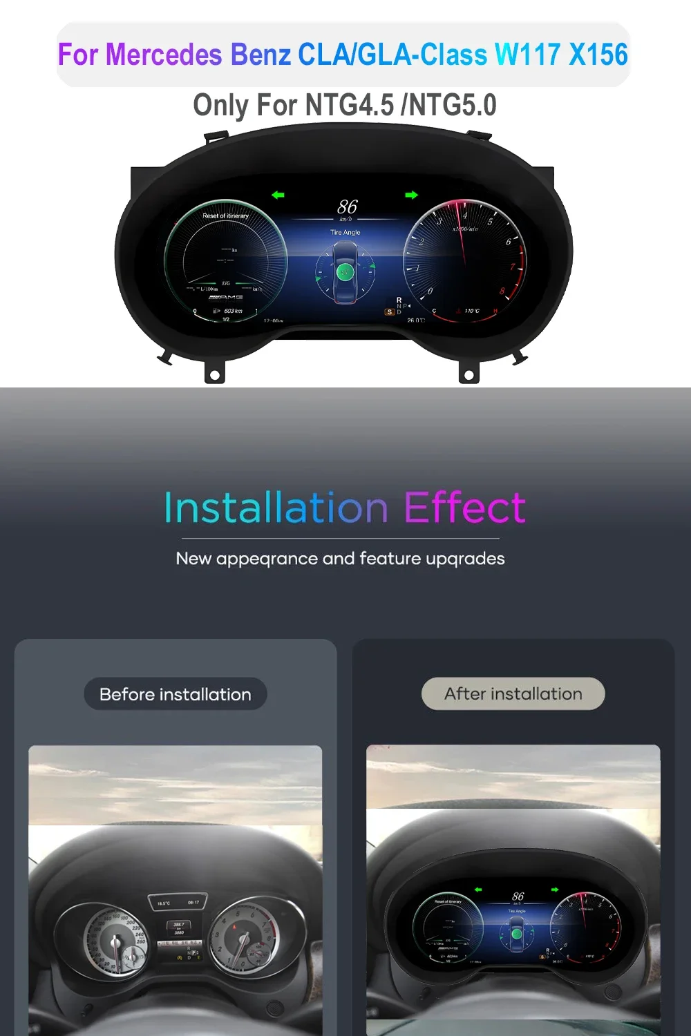 Автомобильный цифровой кластерный прибор с ЖК-дисплеем для Benz A/CLA/C/E Class W205 GLC X205 w204