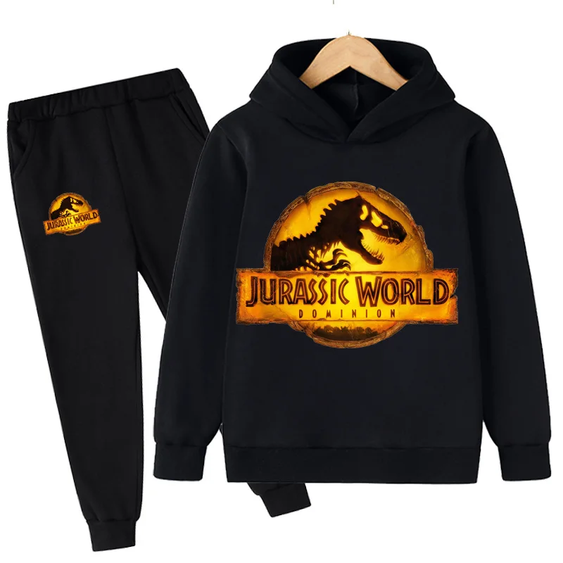 Boys Girls Jurassic World Dominion Sets Summer Leisure Sport Hoodies + Long Pants 2Pcs/Outfits Kids Cartoon Casual Costumes Suit