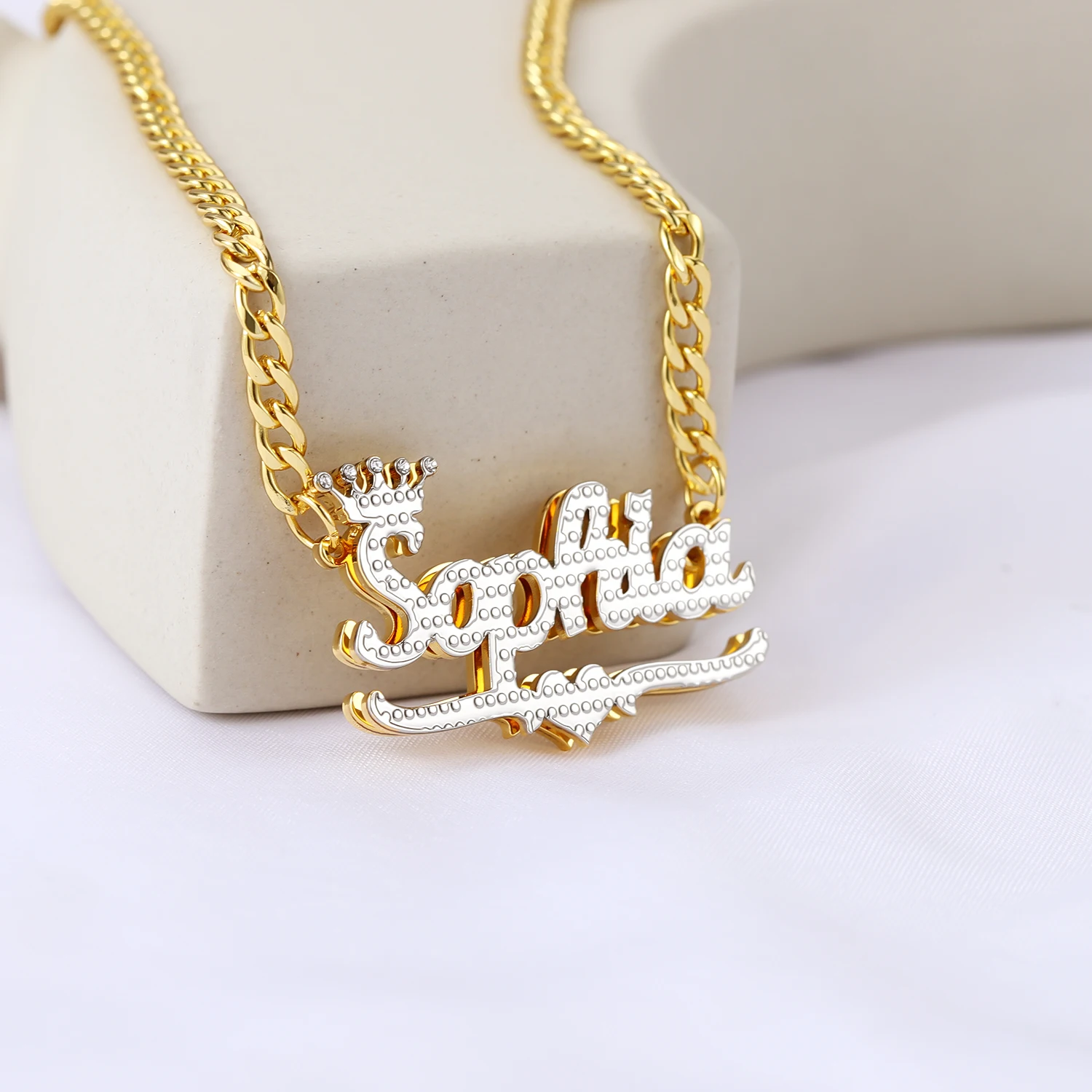 Custom Letter Name Necklace Personalized Two Tone Double Layer Name Necklaces Gold Plated Stainless Steel Pendant Mothers Day