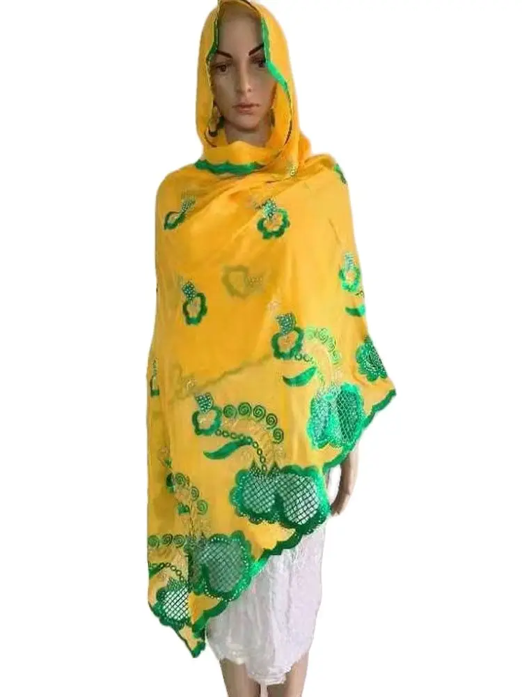 Latest African Women 100% Cotton Scarf Muslim Women Hijab Scarfs  Cotton Scarf for Shawls Pray shawls Embroidery Traditional