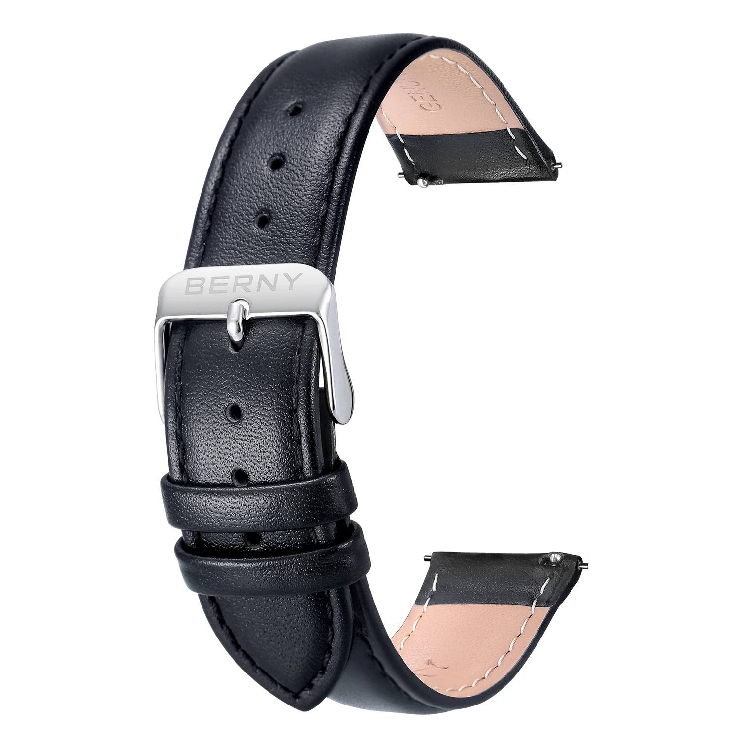 BERNY Genuine Leather Watchband Quick Release Soft Calfskin Strap Black Bracelet Replacement Watch Accessories Width 16-24mm
