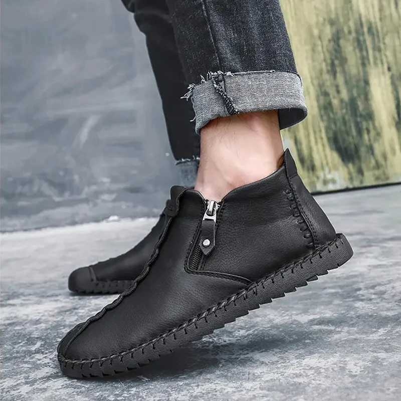 Men's Boots Fashion Handmade Men Western Leather Classic Casual Boots Shoes Outdoor Non-slip Work Shoes Size 48