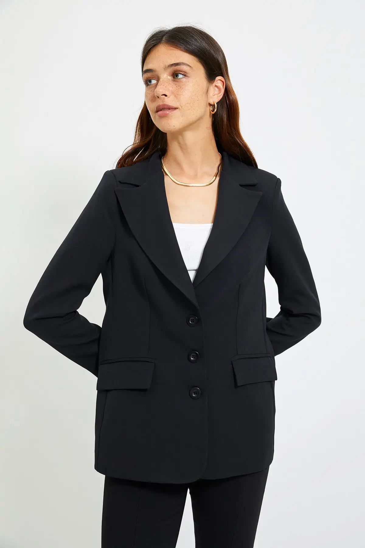 

Black Button Blazer Jacket classic modern blazer jacket