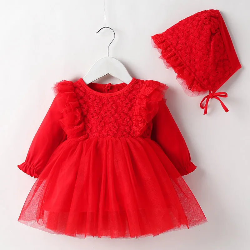 

2023 Baby Dress Spring and Autumn Girl Long Sleeve Lace Tulle Frock Korean First Year Frocks Girl Baby Clothing Princess Dresses