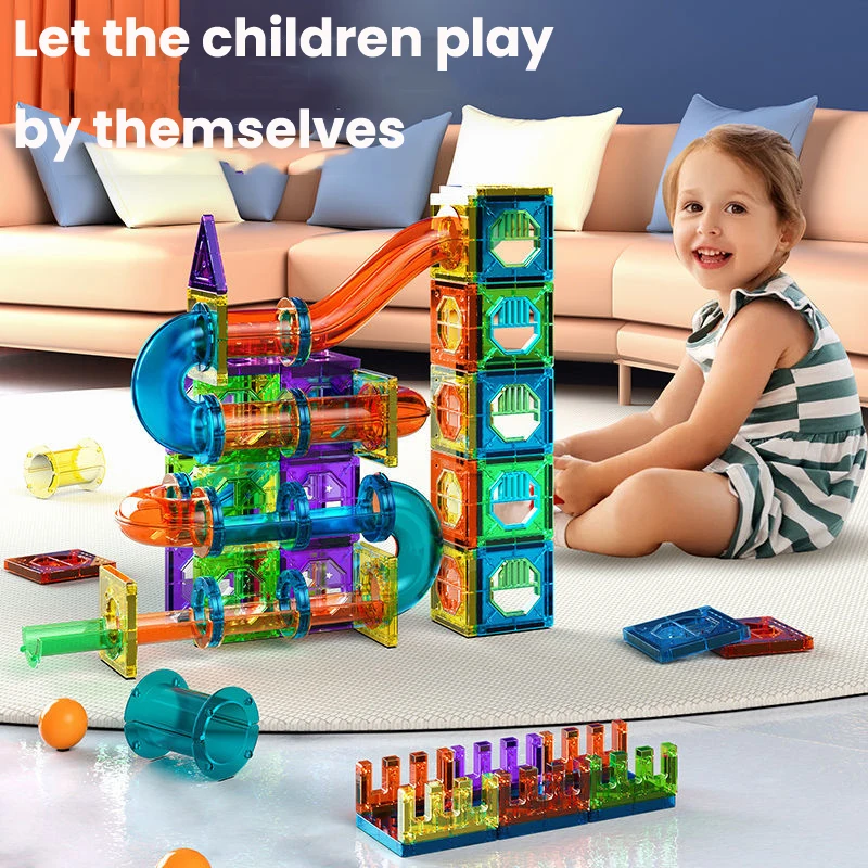 158PCS Magnetic Building Blocks Marble Run Race Track Assembly Toys for Children Assembling Magnetic Tiles Wooden Ball Pipe Toy