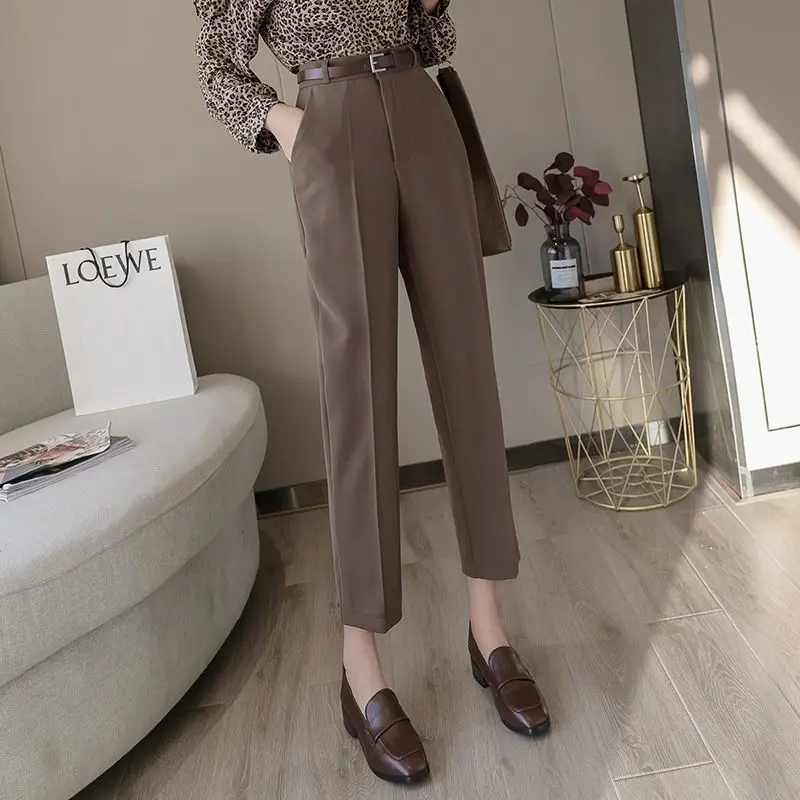 

Casual Suit Pants Women Long Trouser Office Lady Solid Pleated Elegant Solid High Elegant Waist Zipper Chic Straight Pant L17