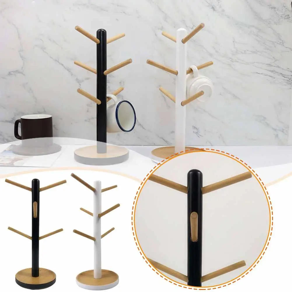 

Home Kitchen Tree Shape Wood Coffee Cup Holder Tea Display Rack Cup Shelf 6 Drinkware Hanging Mug Stand Storage Hooks Q3N5