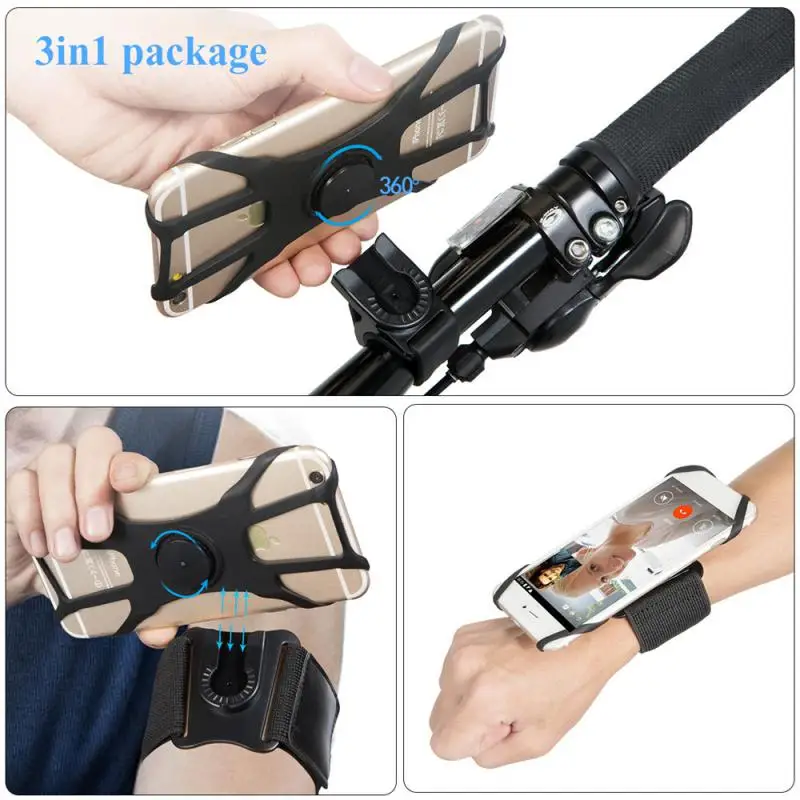 

Cycling Arm Wrist Strap Detachable Silicone Mobile Phone Sleeve Outdoor Sport Four Claw Bicycle Bracket Running Rotating Black