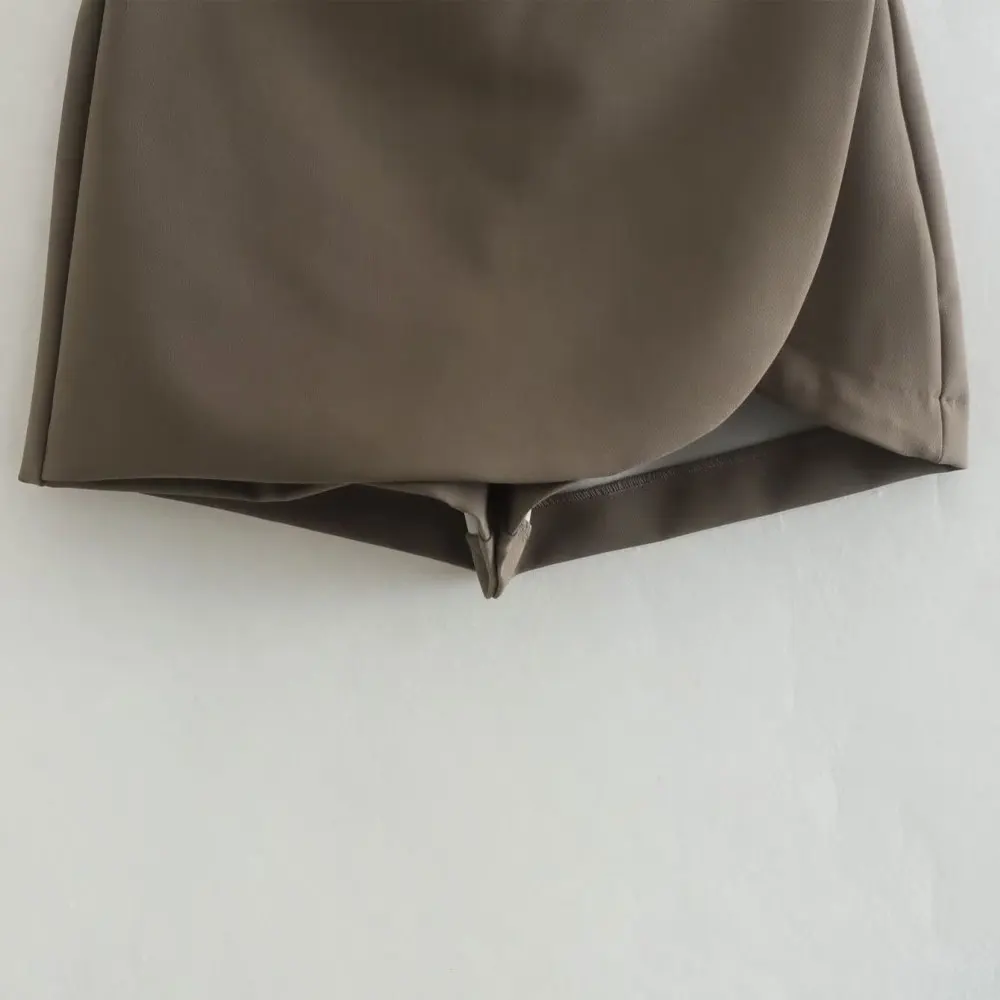 TRAF Women Fashion Pareo Style Shorts Skirts Vintage High Waist Side Zipper Female Skort Mujer summer Harajuku Casual Pants