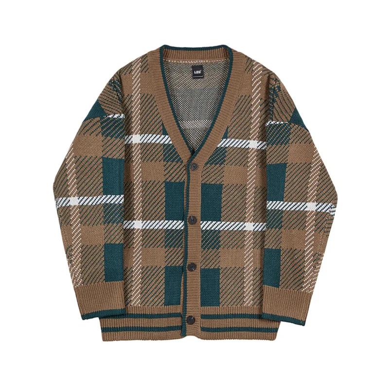 Клетчатый мужской кардиган с узором пальто новинка весны однобортный