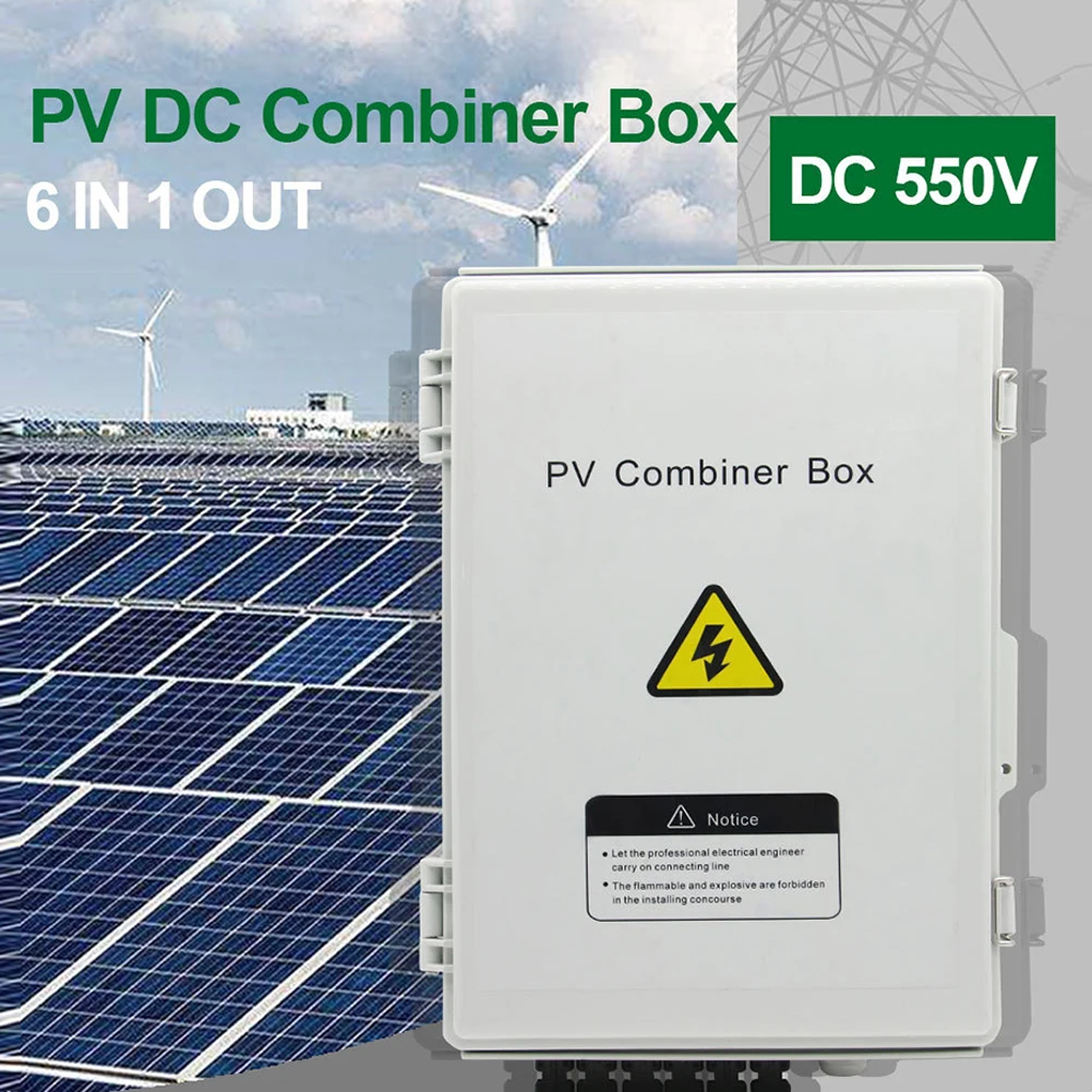 

Solar Panel PV Combiner Box For Solar System Kit IP65 Waterproof 550V DC 6-String Circuit Breaker Discharge Protection