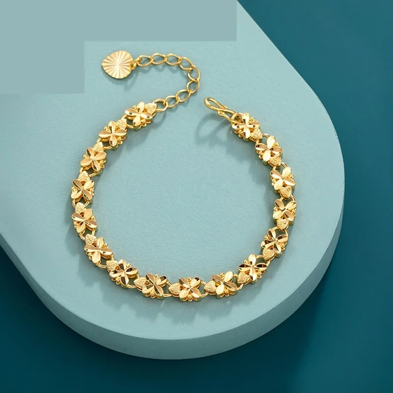 

NEW Vintage 24K gold four-leaf clover bracelet Bridal heart-shaped bracelet
