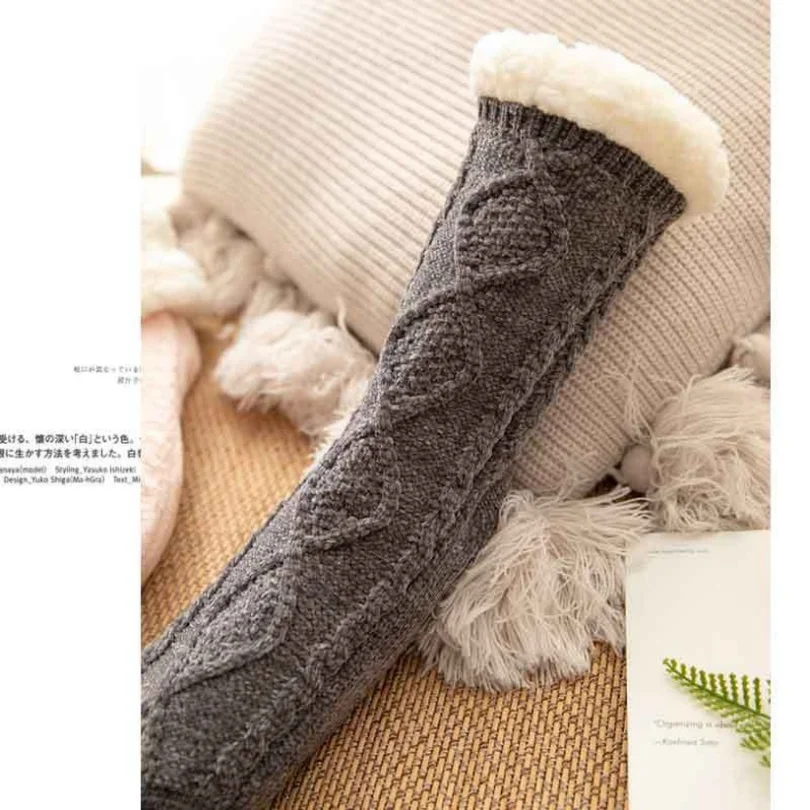 Fuzzy Sock Womens Winter Warm Plush Female Non Slip Anti Skid Grip Sleeping Floor Slippers Short Thermal Fluffy Sock Ladies
