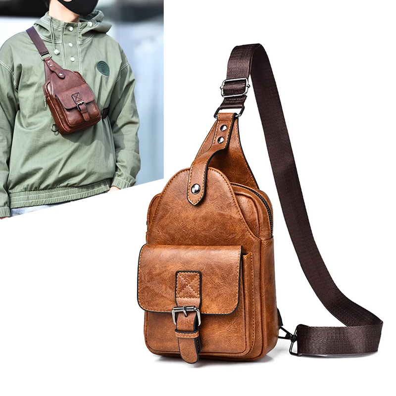 Mini Men'S Chest Bag Wallet Leather Fashion Bolsas Small Chest Pack Cross Shoulder Messenger Crossbody Side Bag Male Husband
