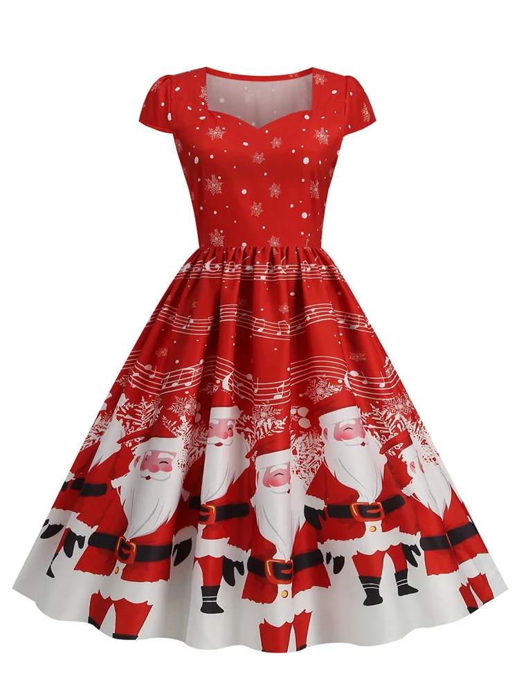 

Новинка 2023, модное зимнее рождественское платье в винтажном стиле с вырезом сердечком, женские плиссированные платья миди с высокой талией ...