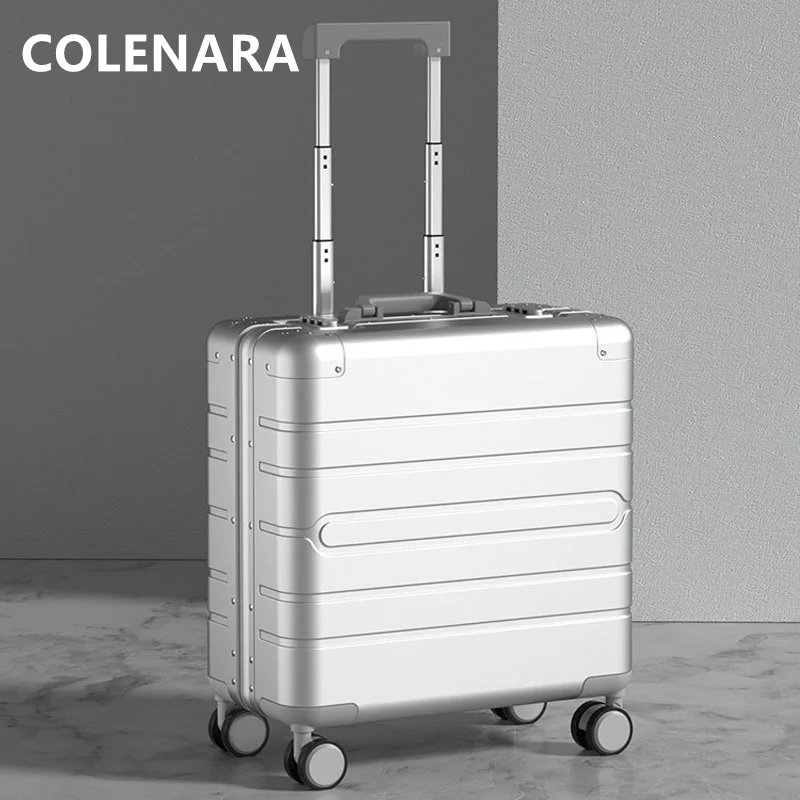 Фото COLENARA мужской 18-дюймовый чемодан для бизнеса, небольшой чемодан на колесиках из алюминиевого магниевого сплава, универсальный чемодан на колесиках №2