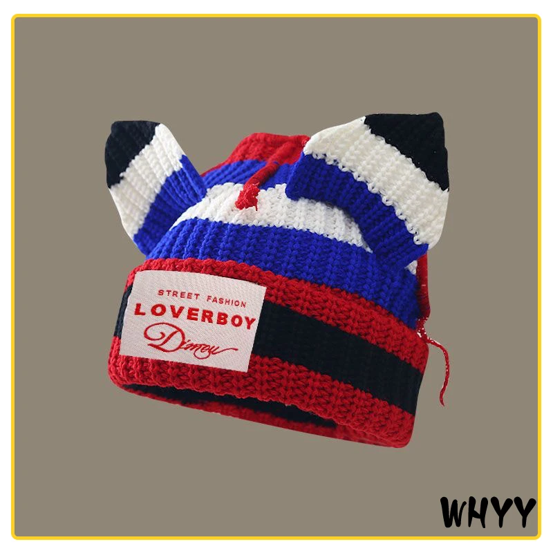 

Loverboy Cat Ear Knit Hat Double-layer Warm Pig Ear Woolen Hat Cute Fashion Hooded Cap Niche Personality Cold Hat
