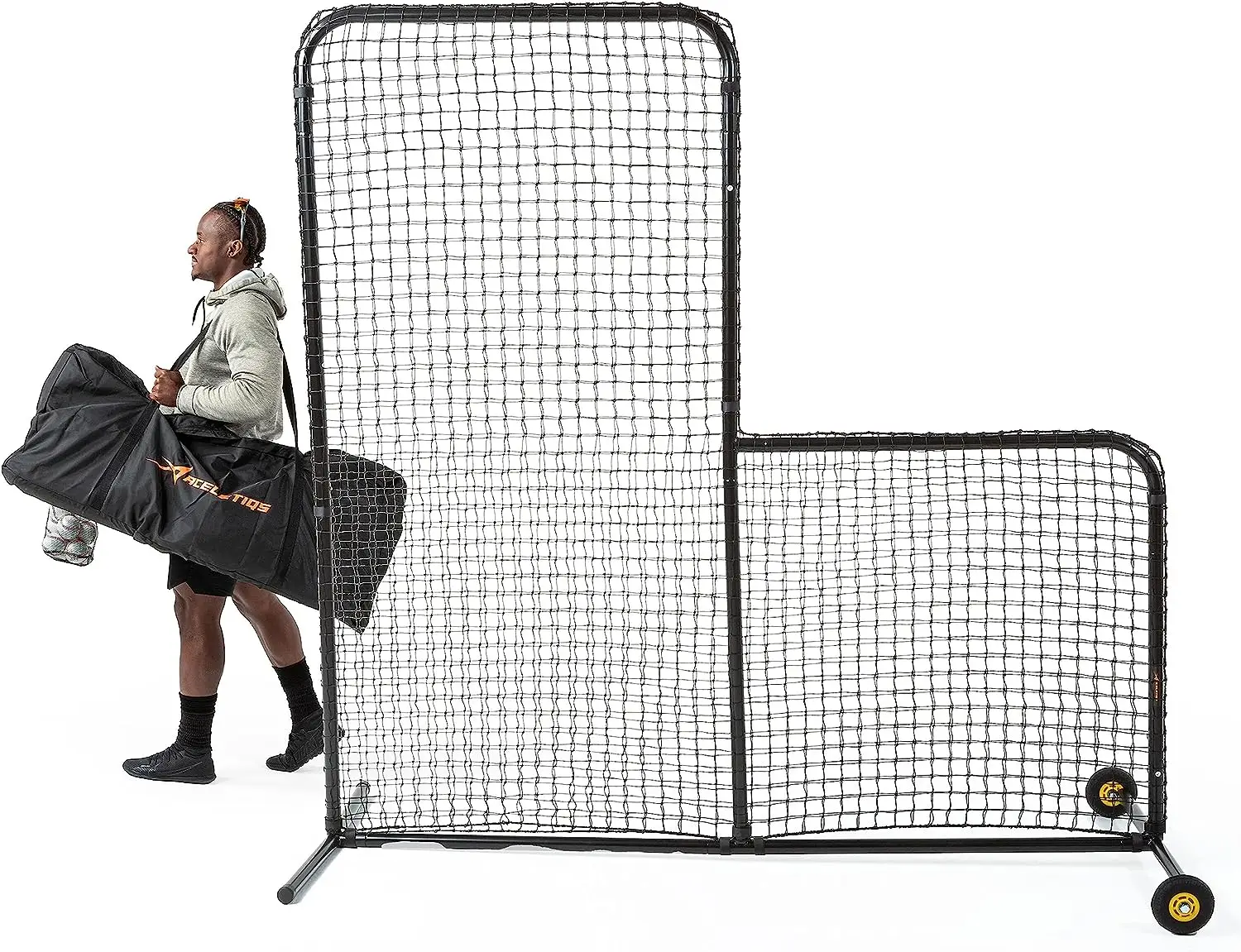 

Screen Baseball Pitching Net for Batting Cage | Pitching Screen with Wheels-7 feet by 7 feet, 3.5 Inch by 3.5 Inch Cutout, Body