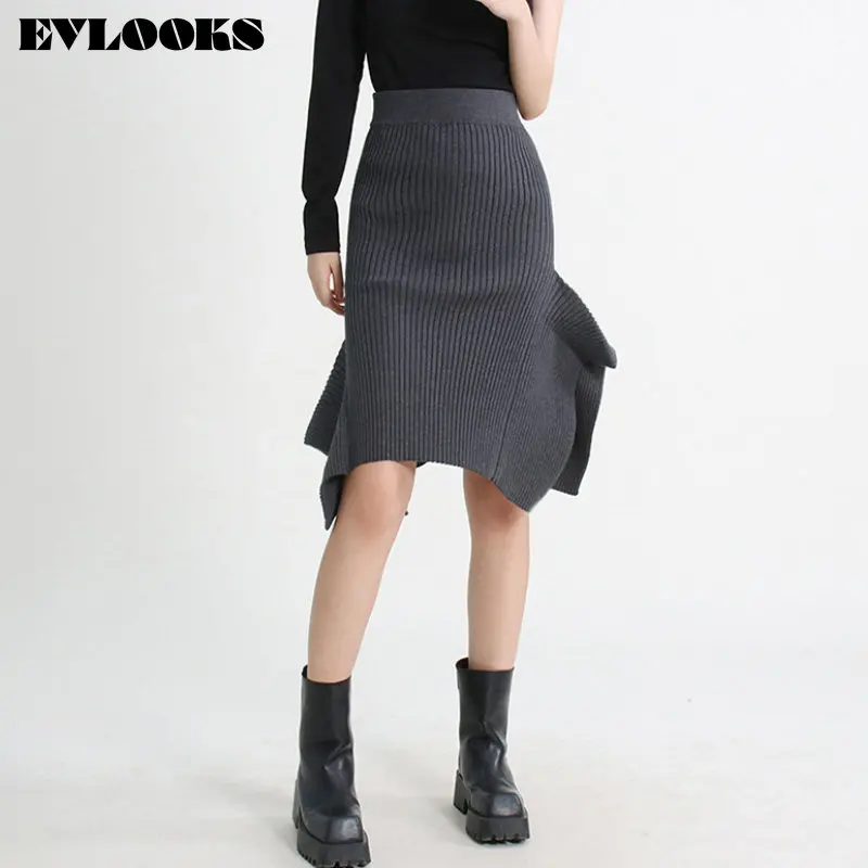 

Женская Длинная трикотажная юбка evlook серого и белого цвета с высокой эластичной талией, дизайнерская юбка неправильной длины, L212