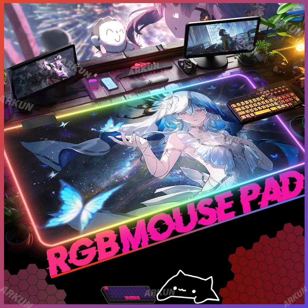 Большой RGB Kawaii популярный Shorekeeper модный игровой коврик для мыши Wuthering волны XXL