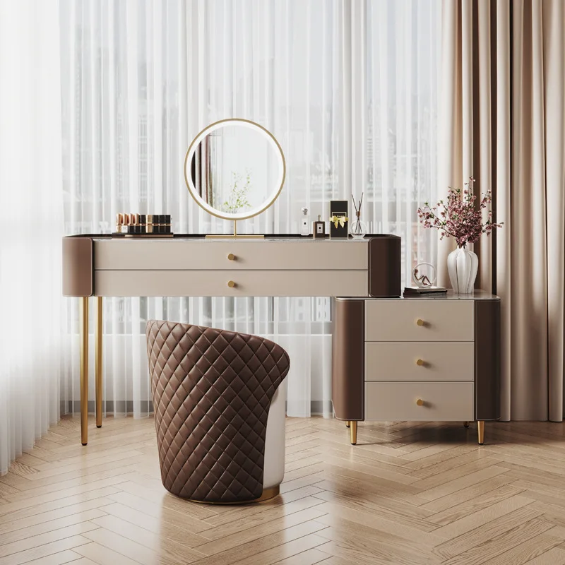 

Bedroom furniture light extravagant dresser storage cabinet integrated modern simple saddle skin rock board makeup table